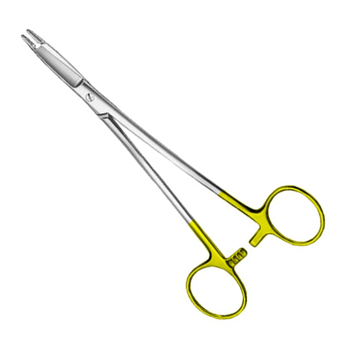 Olsen-Hegar needle holder with built-in scissor section behind the gripping jaws