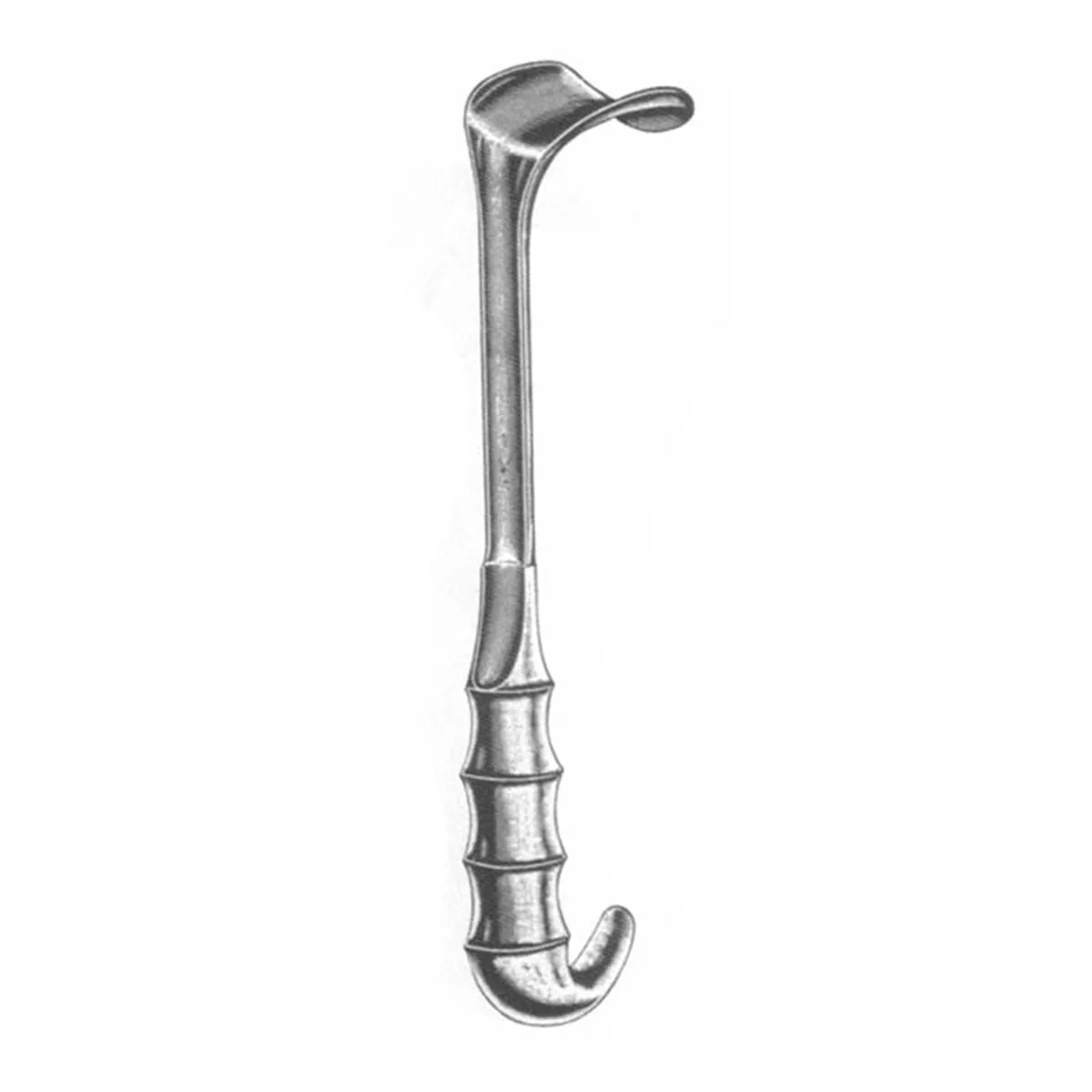 Richardson handheld retractor with broad curved blade and flat handle